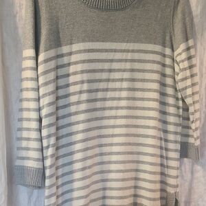 GAP Gray and White Turtleneck Sweater with Stripes